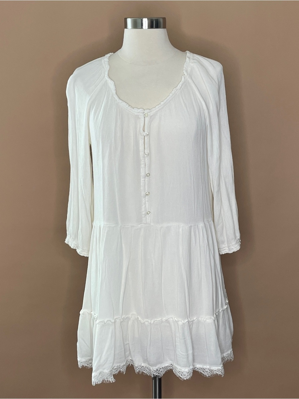 Aerie White Boho Babydoll Tunic Dress Medium Cottagecore Lace Trim